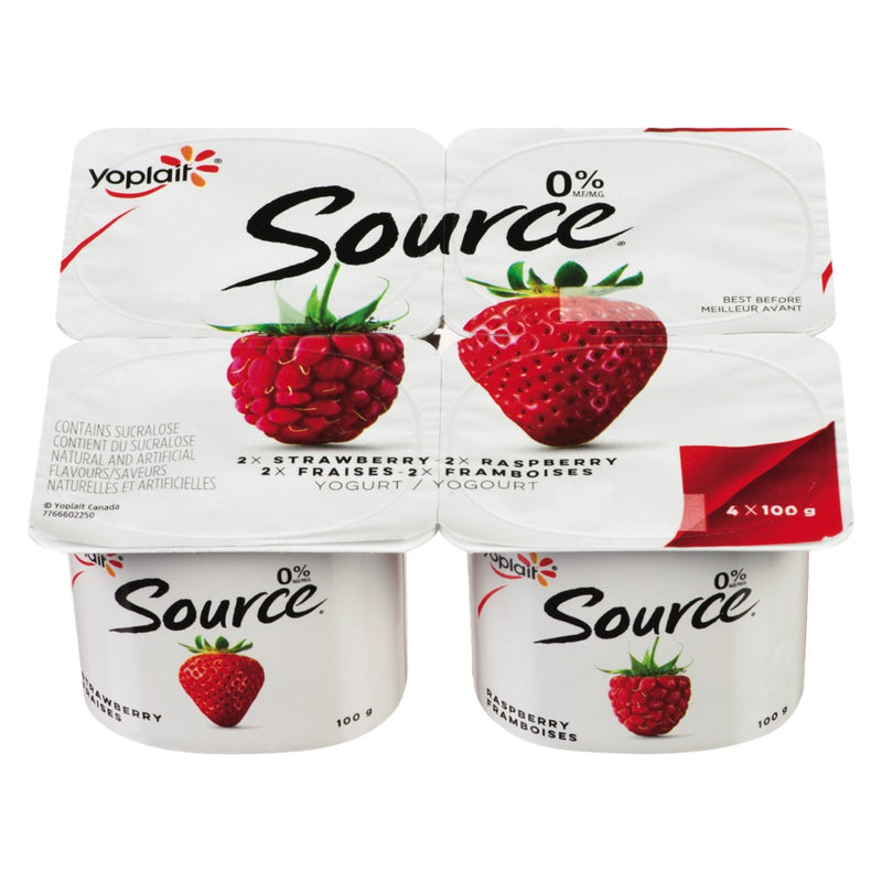 Yoplait Source Yogurt, Strawberry/Raspberry, 100 g