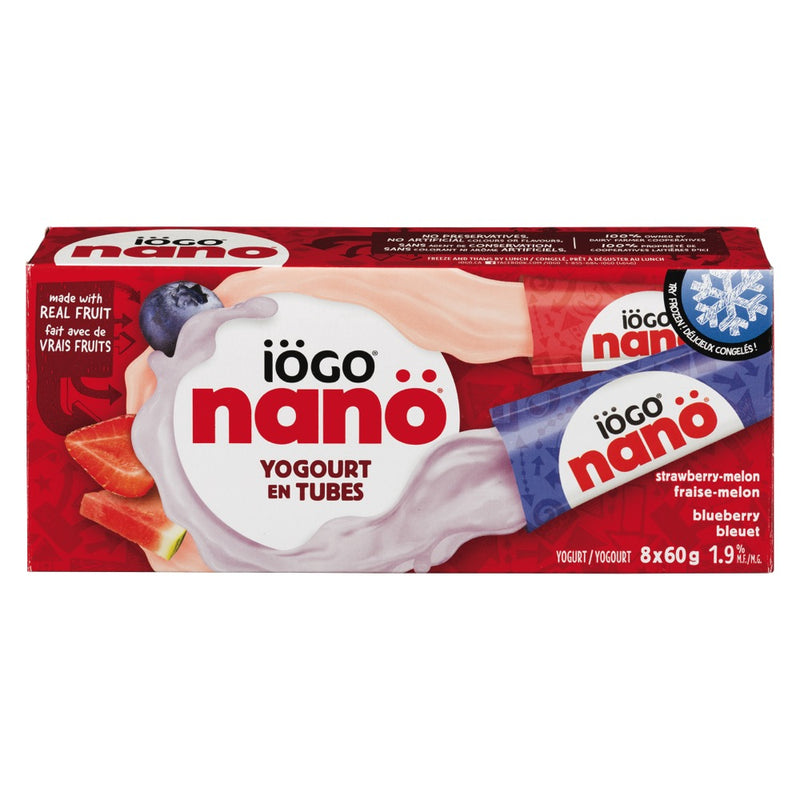 Iogo Nano Yogurt Strawberry-Melon and Blueberry Yogurt Tubes, 8 x 60g