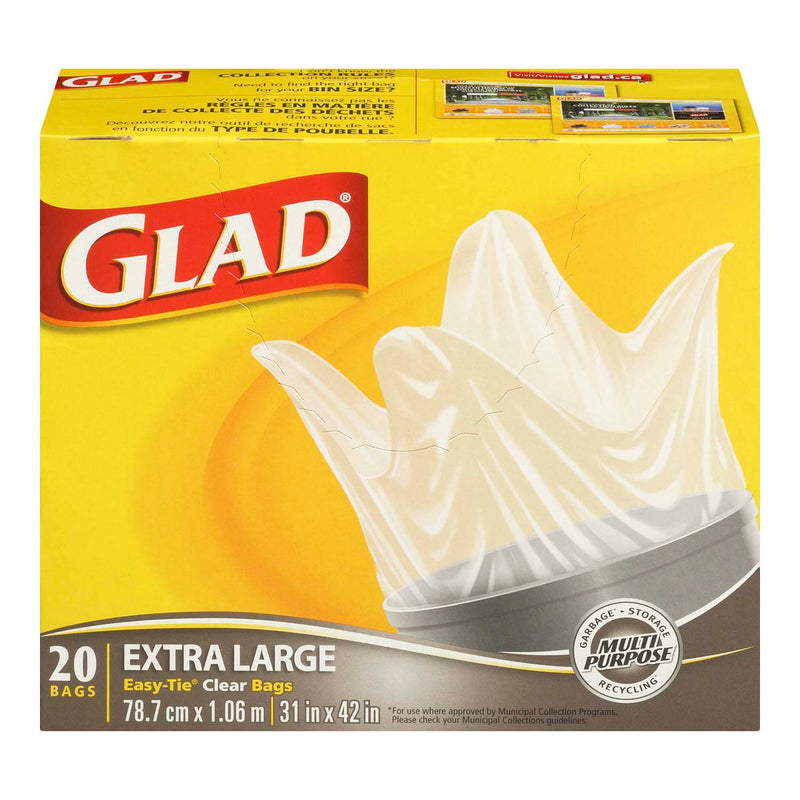 Glad Extra Large Easy Tie Clear Bags, 20 ct