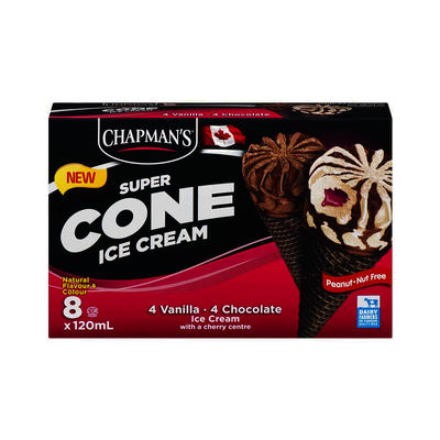 Chapman's Super Cones Vanilla & Chocolate With Cherry Centre, 8 x 120 mL