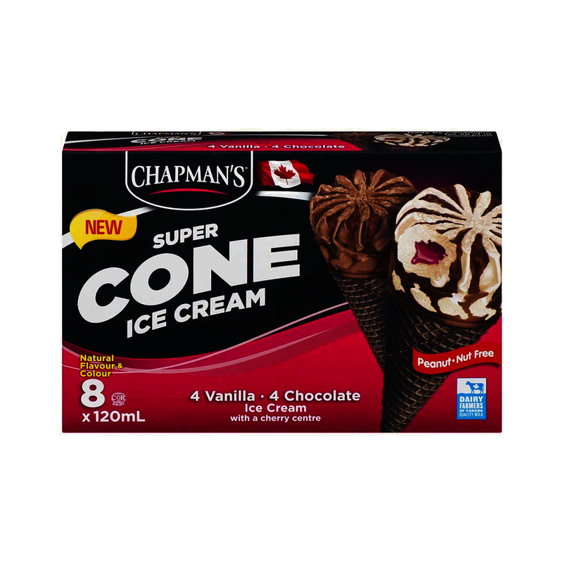 Chapman's Super Cones Vanilla & Chocolate With Cherry Centre, 8 x 120 mL