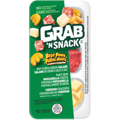 Grab N Snack Sliced Genoa Salami Diced Mozzarella Bear Claw Shaped Cheese Cheddar Crackers Snack Kits, 45 g
