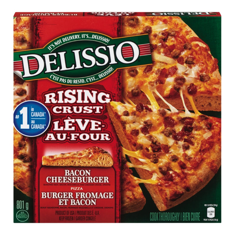 Delissio Rising Crust Bacon Cheeseburger Pizza, 801 g