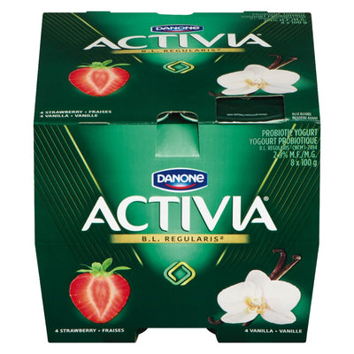 Activia Strawberry/Vanilla Probiotic Yogurt, 8 x 100 g