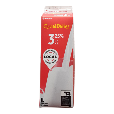 Central Dairies 3.25% Homogenized Milk, 1L