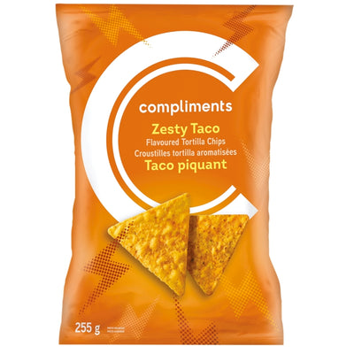 Compliments Zesty Taco Flavored Tortilla Chips, 255 g
