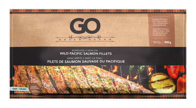 Green Ocean Go Boneless Skin On Wild Pacific Raw Salmon Fillets, 500 g