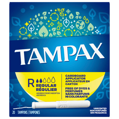 Tampax Cardboard Applicator Regular Unscented Tampons, 20 tampons