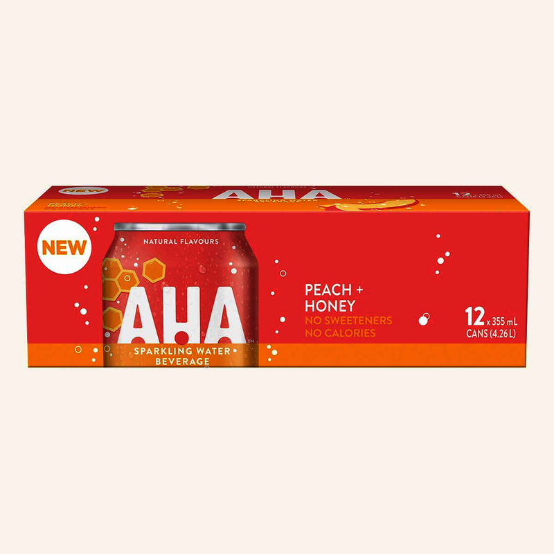 AHA Peach + Honey Sparkling Water, 12 x 355mL