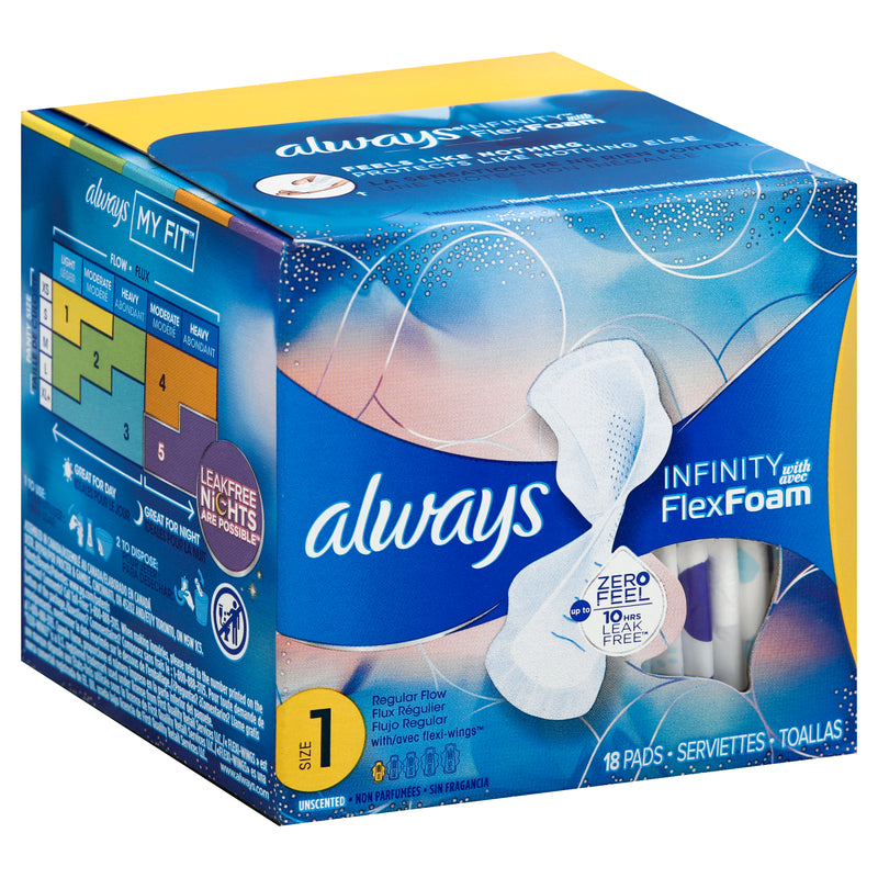 Always Regular Flow With Flexi-Wings Unscented Size 1 Pads, 18 pads