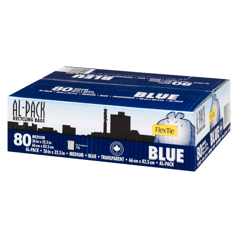 Al-Pack Blue Flex Tie Medium Recycling Bags, 80 ct