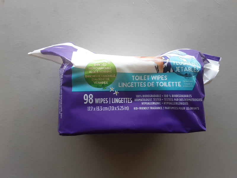 Flushable Jet Ables Toilet Wipes, 98 ct