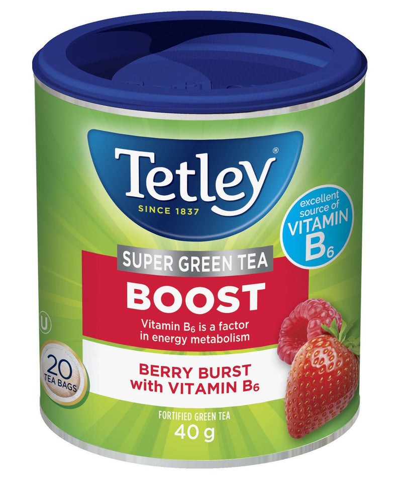 Tetley Super Green Tea Boost Berry Burst With Vitamin B6, 40g  (20ct)
