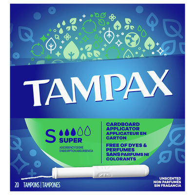 Tampax Cardboard Applicator, Super Absorbency Tampons, 20 count