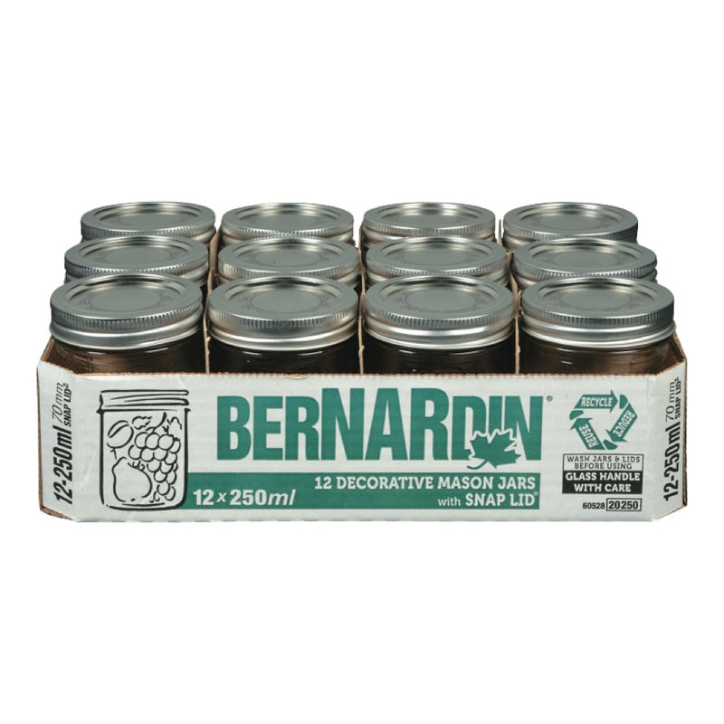 Bernardin Decorated Regular Mason Jars With Snap Lid, 12 x 250mL