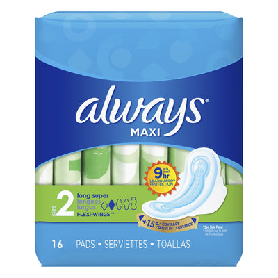 Always Maxi Pads Long Super, 16 ct