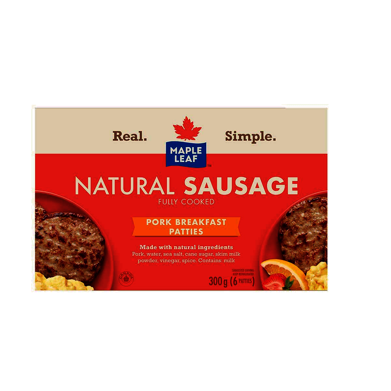 Maple Leaf Fully Cooked Pork Breakfast Patties, 300 g