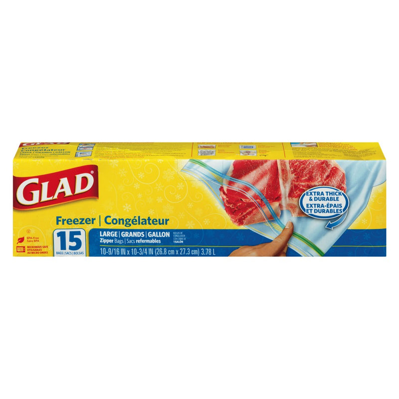 Glad Freezer Large Zipper Bags, 15 ct