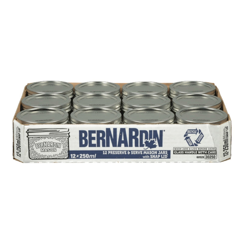 Bernardin Preserve & Serve Mason Jars With Snap Lid, 12 x 250 ml