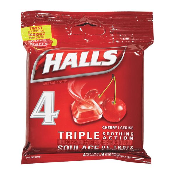 Halls 9 Pack Cherry Triple Soothing Lozenges, 4 ct
