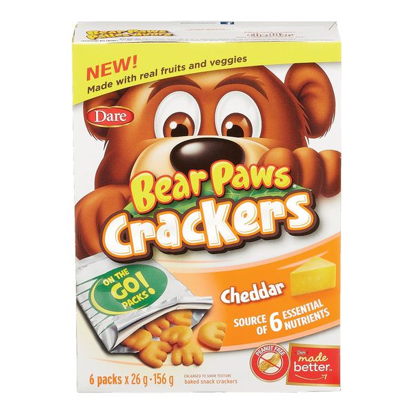 Dare Bear Paws Cheddar Crackers 6 Packs, 156 g