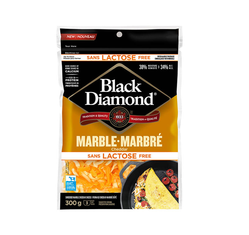 Black Diamond Lactose Free Marble Cheese Shredded, 300 g