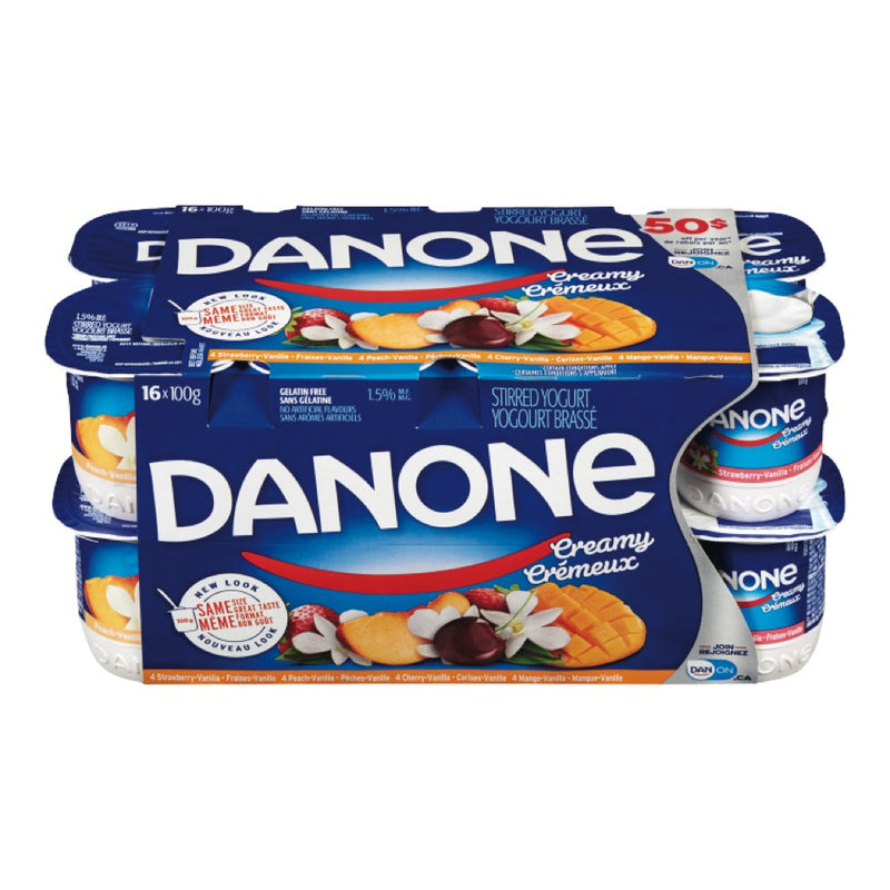 Danone Creamy Strawberry/Peach/Cherry/Mango, 16 x 100 g