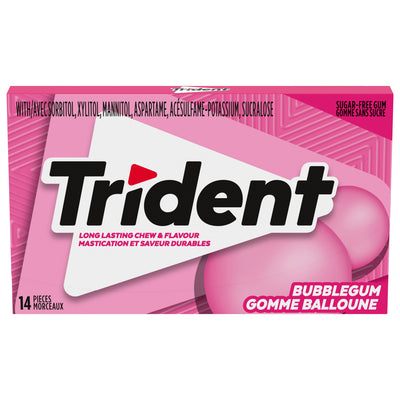 Trident Sugar Free Bubblegum Gum, 14 pieces
