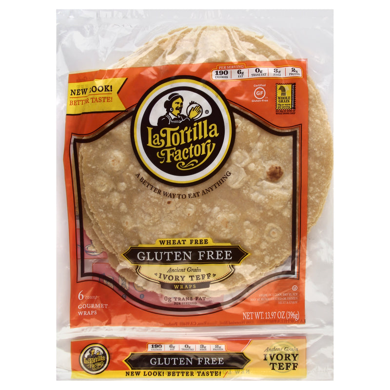 La Tortilla Factory Gourmet Wraps Gluten Free Ancient Grain Ivory Teff Flour Tortillas, 6 ct