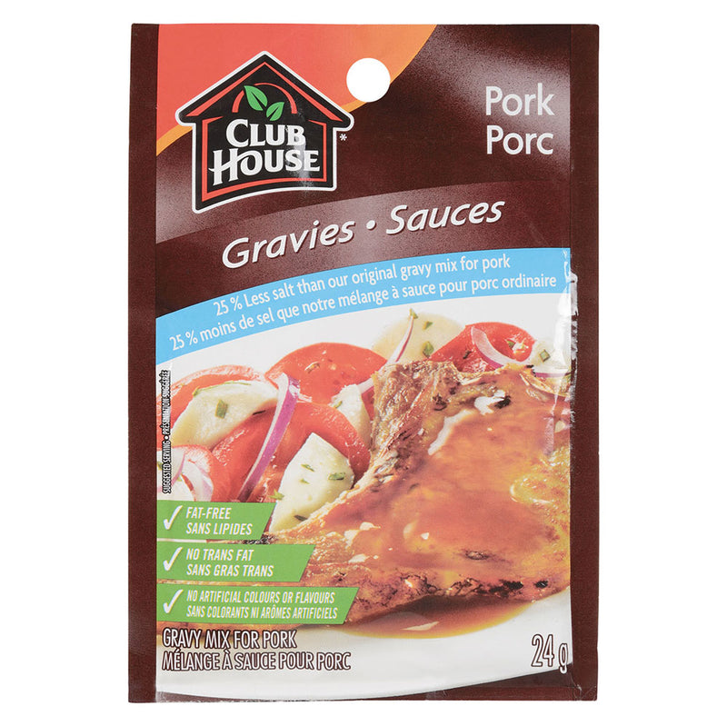 Club House 25% Less Salt Pork Gravy Mix, 24 g