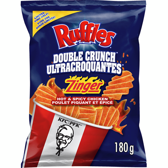Ruffles Double Crunch Hot & Spicy Chicken Zinger Potato Chips, 180 g