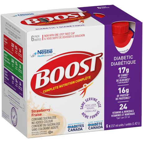 Boost Diabetic Strawberry Complete Nutrition Shakes, 6 x 237 mL