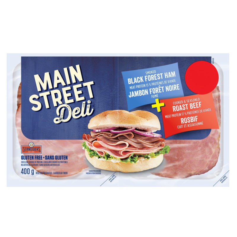 Main Street Deli Smoked Black Forest Ham + Cooked & Seasoned Roast Beef, 400 g