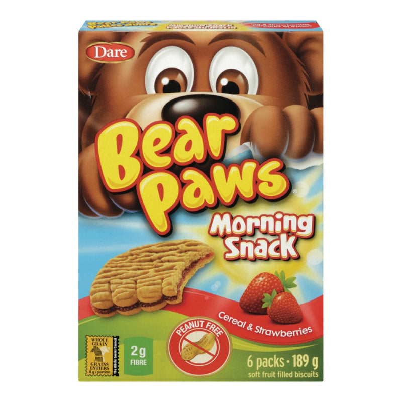 Dare Bear Paws Cereal & Strawberries Morning Snack Fruit Filled Biscuits 6 Packs, 189 g