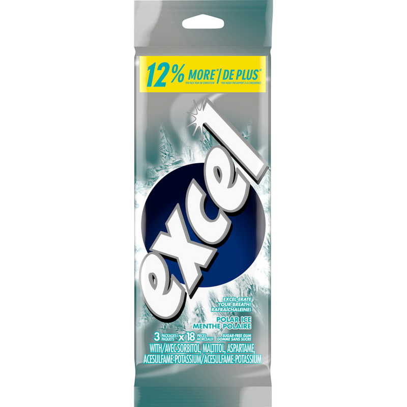 Excel Sugar Free Polar Ice Gum, 3 x 18 pcs