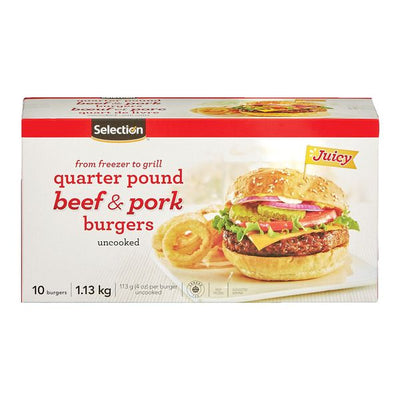 Selection Quarter Pound Beef & Pork Burgers, 1.13 kg  (10ct)