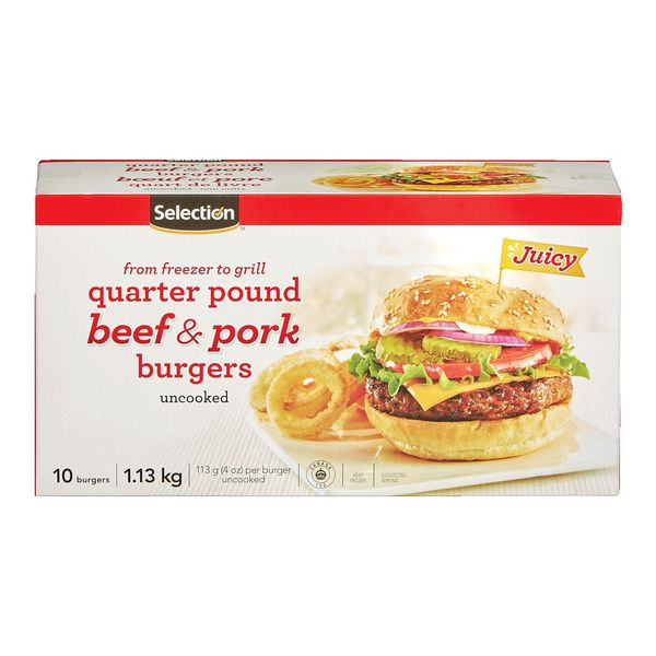 Selection Quarter Pound Beef & Pork Burgers, 1.13 kg  (10ct)