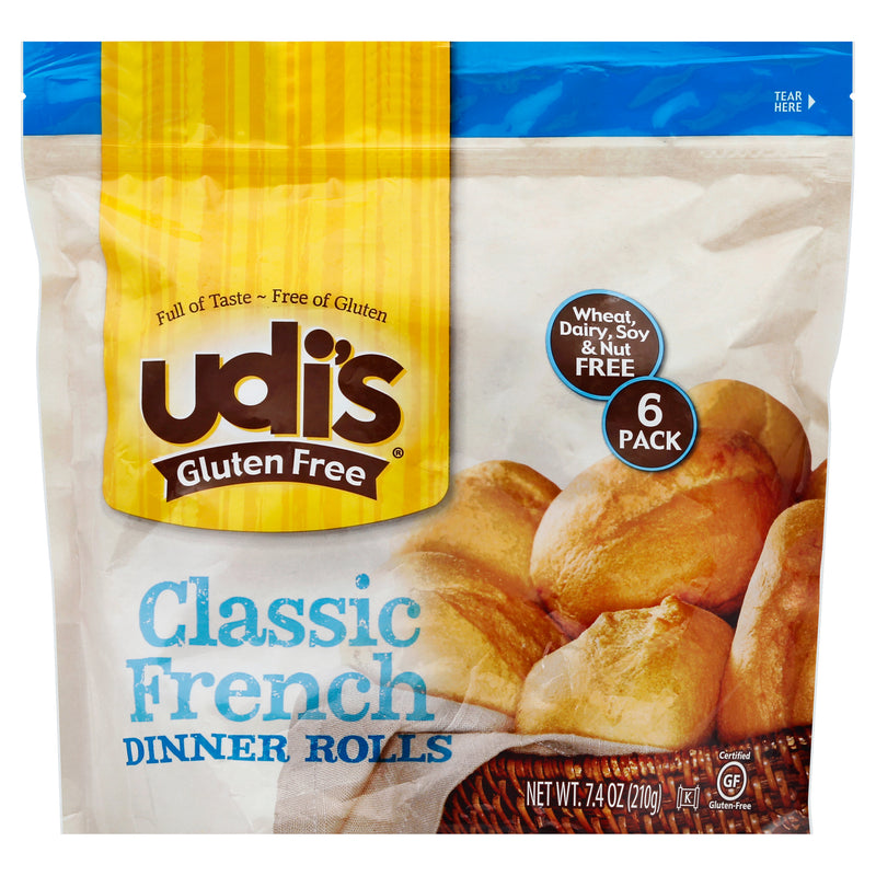 Udi's Gluten Free Dinner Roll, Classic French, 6 count