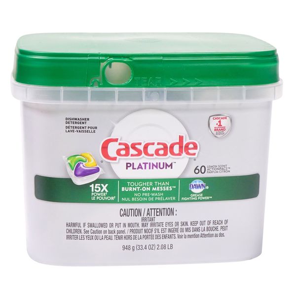 Cascade Platinum Dishwasher Cleaner, 60 ct