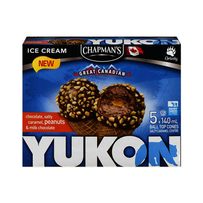Chapman's Yukon Grizzly Chocolate With Caramel Centre & Peanuts Cones, 5 x 140 mL