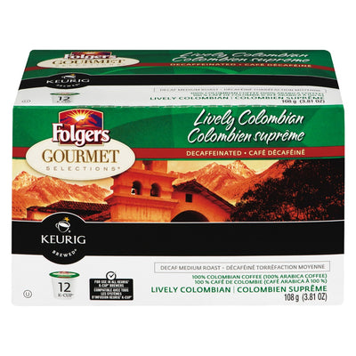 Folgers Keurig Lively Colombian Decaffeinated Coffee, 108 g  (12ct)