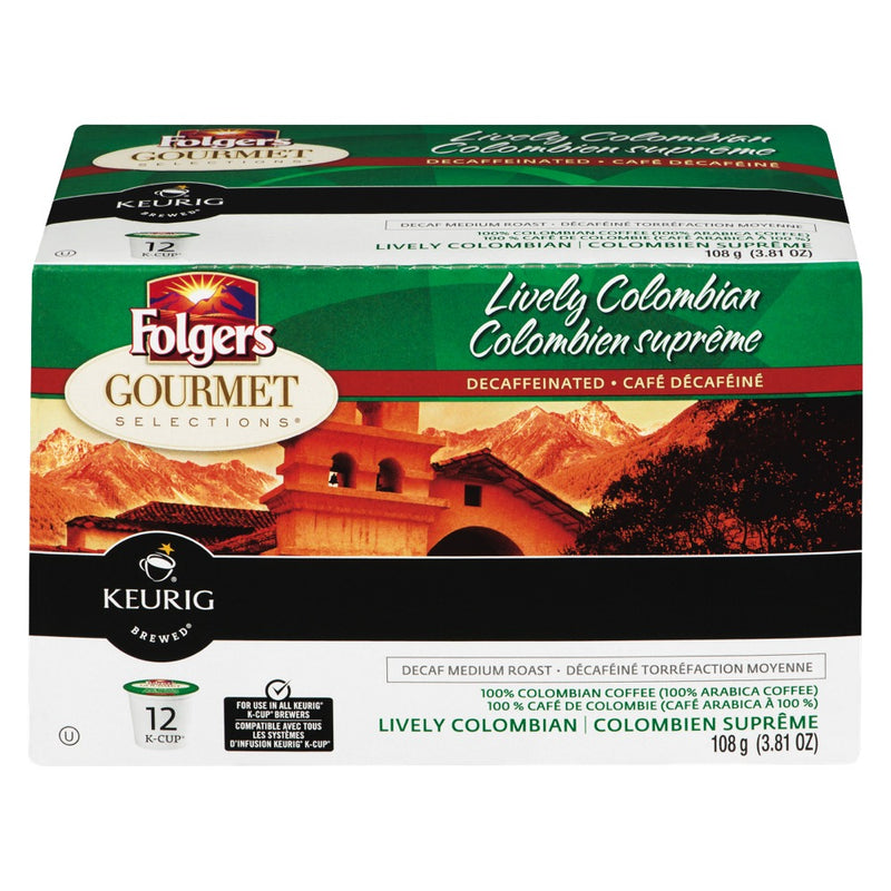 Folgers Keurig Lively Colombian Decaffeinated Coffee, 108 g  (12ct)