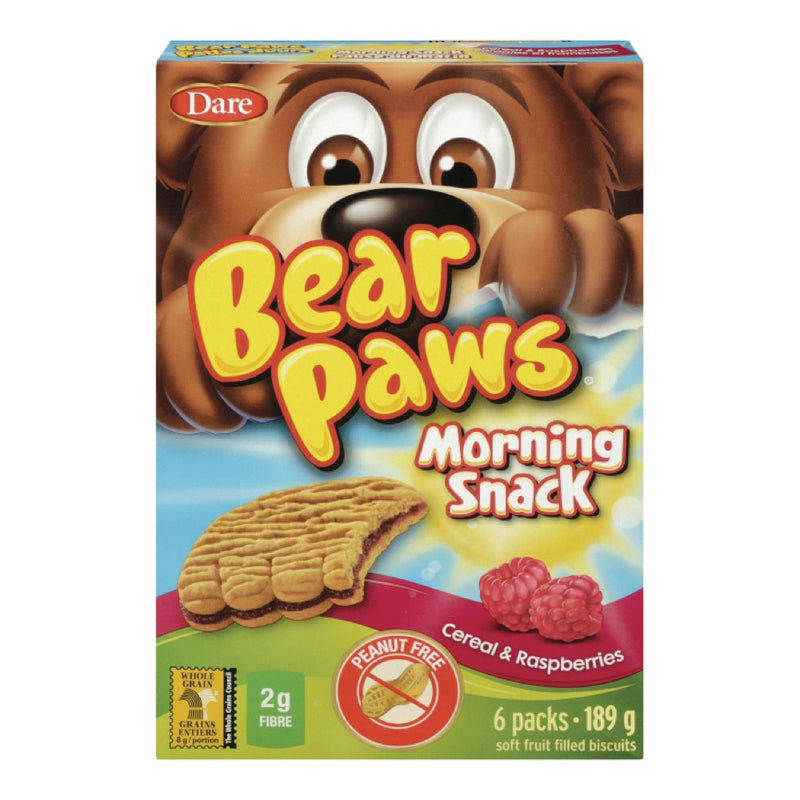 Dare Bear Paws Morning Snack Cereal & Raspberries Soft Fruit Filled Biscuits, 189 g
