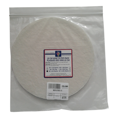 22cm WINE FILTER PADS, GF-3 (2) STERILE