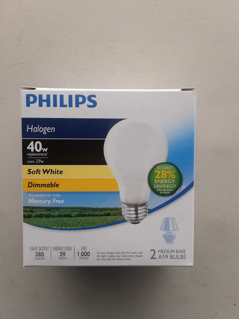 PHILIPS 40 WATT SOFT WHITE LIGHT BULBS, 2PK