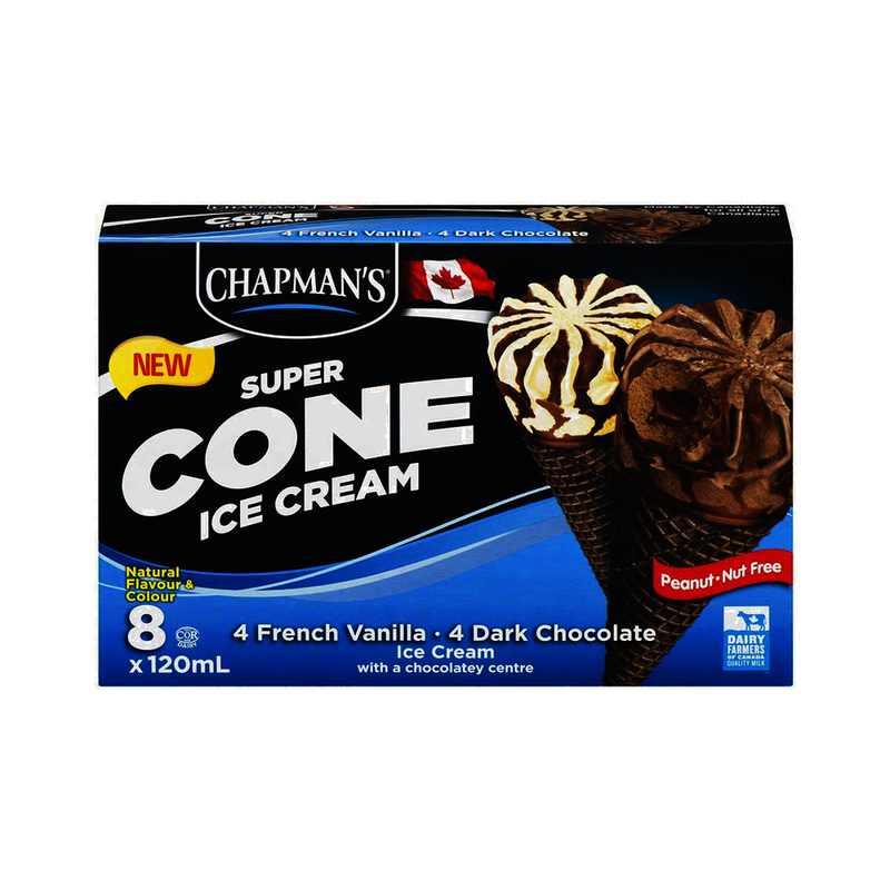 Chapman's Super Cones French Vanilla & Dark Chocolate With Chocolate Centre, 8 x 120 mL