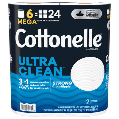 Cottonelle Ultra Clean Mega Rolls 1-Ply Toilet Paper, 6 rolls