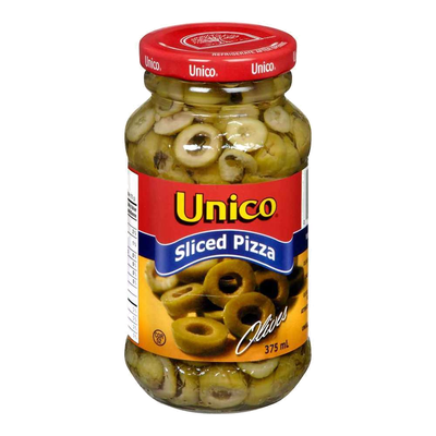 Unico Sliced Pizza Style Olives, 375 mL