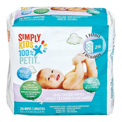 Simply Kids Unscented Wipes, 216 ct