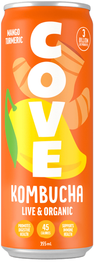 Cove Mango Turmeric Live & Organic Kombucha, 355 mL